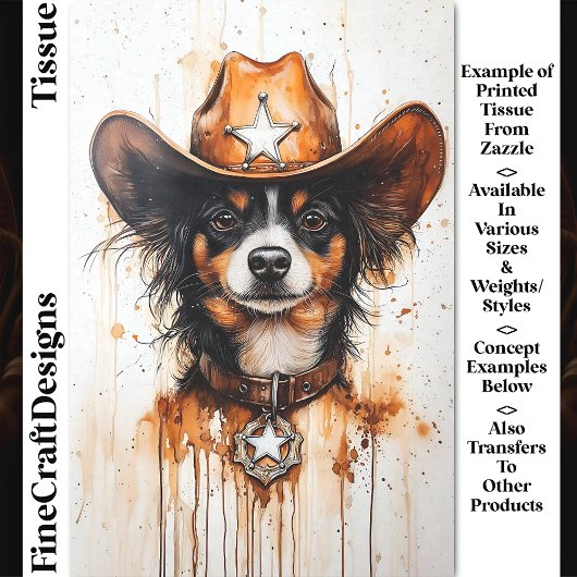 Waterverf Kleine Cowboy Sheriff Dog DP3 Decoupage Tissuepapier