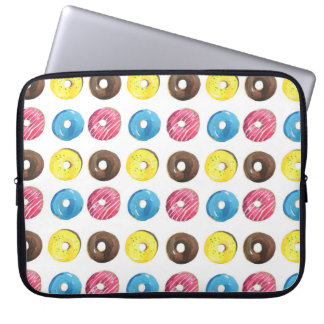 Waterverf kleine donuts, naadloos patroon. laptop sleeve