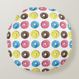 Waterverf kleine donuts, naadloos patroon. rond kussen