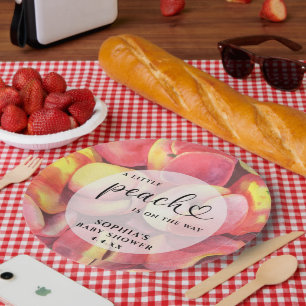 Waterverf Kleine perziken is onderweg naar baby sh Papieren Bordje