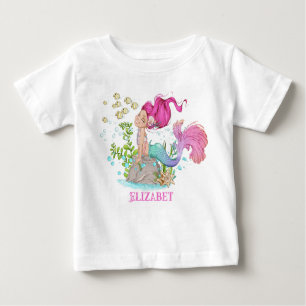 Waterverf Kleine Zeemeermin Birthday Baby T-Shirt