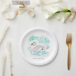 Waterverf Kleine Zwaan Baby Shower Papieren Bordje