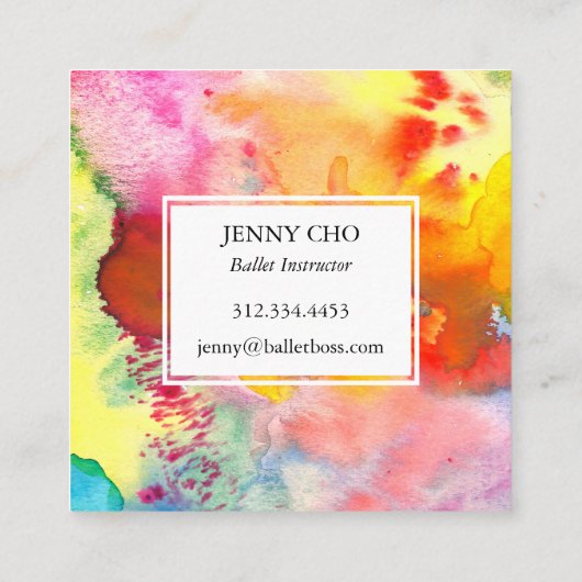 Waterverf kleurrijk gestructureerd schilderij leve vierkante visitekaartje (Achterkant)