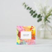 Waterverf kleurrijk gestructureerd schilderij leve vierkante visitekaartje (Staand voorkant)