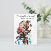 Waterverf kleurrijk haarstijl golvend haar make-up briefkaart (Staand voorkant)