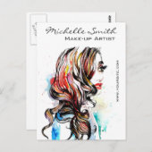 Waterverf kleurrijk haarstijl golvend haar make-up briefkaart (Voorkant / Achterkant)