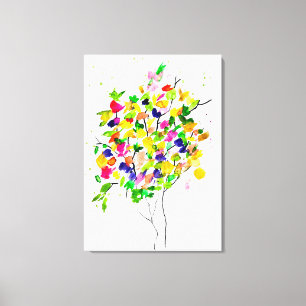 Waterverf kleurrijke abstracte boom canvas afdruk