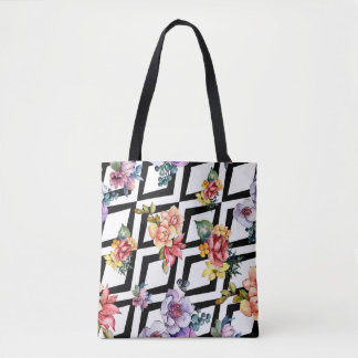 Waterverf kleurrijke bouquetbloem. Floral botanic Draagtas