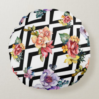 Waterverf kleurrijke bouquetbloem. Floral botanic Rond Kussen