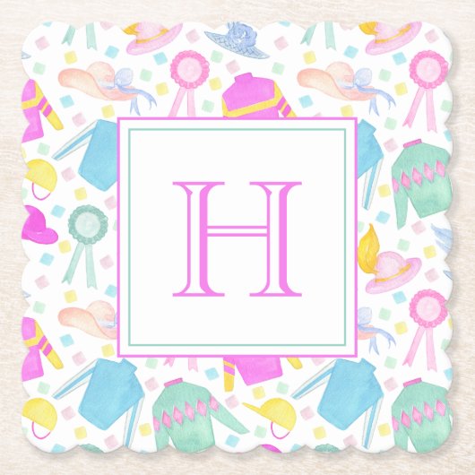 Waterverf Kleurrijke Derby Truien & Petten Monogra Kartonnen Onderzetters (Voorkant)