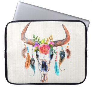 Waterverf Kleurrijke Dierenschedel Laptop Sleeve