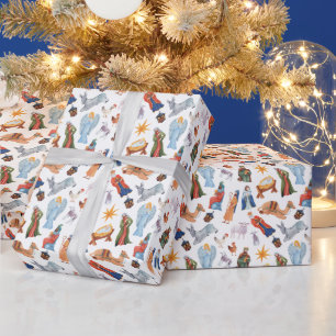 Waterverf Kleurrijke Geboorte Kerstmis Cadeaupapier