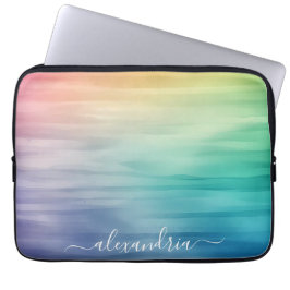 Waterverf Kleurrijke Gradient Ombre met Naam Laptop Sleeve