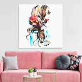 Waterverf kleurrijke haarstyling golvende haar mak canvas afdruk (Insitu (Woonkamer))