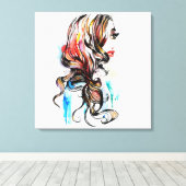 Waterverf kleurrijke haarstyling golvende haar mak canvas afdruk (Insitu (Houten vloer))