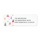 Waterverf Kleurrijke Kerstbomen Retouradres Etiket (Voorkant)