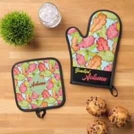 Waterverf Kleurrijke Patroon Mooie Faii bladeren Ovenwant & Pannenlap Set