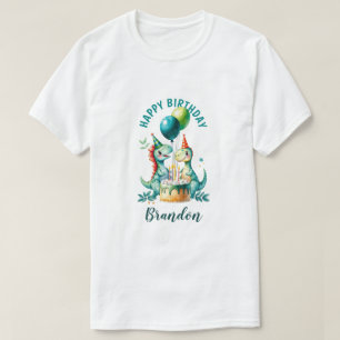 Waterverf Kleurrijke Trex Dinosaurus 1e Verjaardag T-shirt