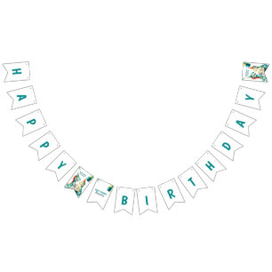 Waterverf Kleurrijke Trex Dinosaurus 1e Verjaardag Vlaggetjes