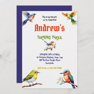 Waterverf kleurrijke vogelverjaardagsfeestje kaart