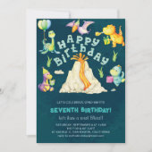 Waterverf Kleurrijke Vulkaan Dinosaurussen Verjaar Kaart (Voorkant)