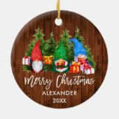 Waterverf Knomes voor kersthout in penseelscript Keramisch Ornament (Achterkant)