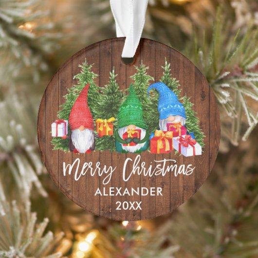 Waterverf Knomes voor kersthout in penseelscript Ornament (Boom)