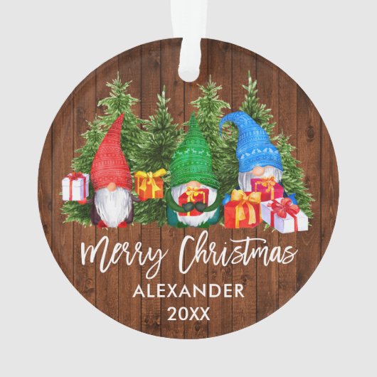 Waterverf Knomes voor kersthout in penseelscript Ornament (achterkant)