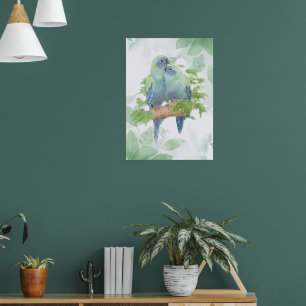 Waterverf Knuffelende Papegaai Vogel Paar Tropisch Poster