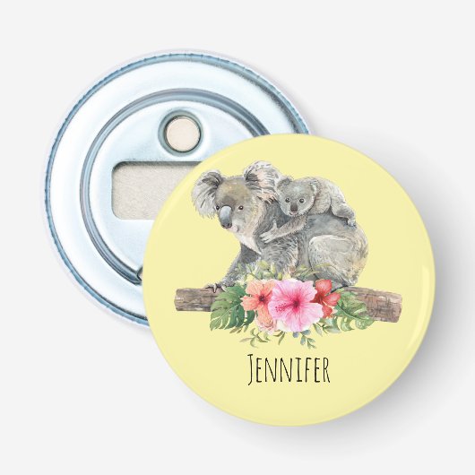 Waterverf Koala Beren Cute Mama & Baby Button Flesopener (Voorkant)