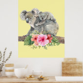 Waterverf Koala Beren Cute Mama & Baby Poster (Keuken)