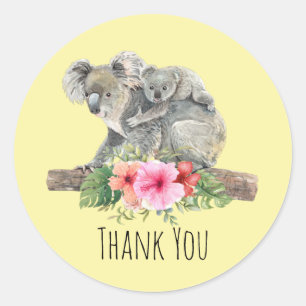Waterverf Koala Beren kletsen mama en Baby Dank je Ronde Sticker