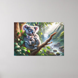 Waterverf Koala en Baby Joey in een boomschilderij Canvas Afdruk
