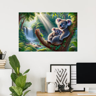 Waterverf Koala en Baby Joey in een boomschilderij Poster