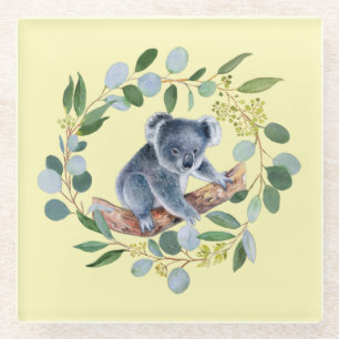 Waterverf Koala en Eucalyptus Wreath Glazen Onderzetter