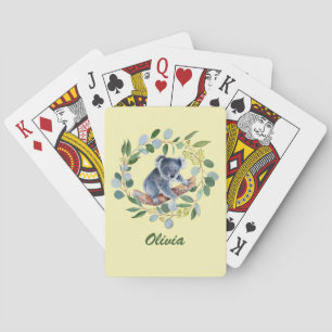 Waterverf Koala en Eucalyptus Wreath Pokerkaarten