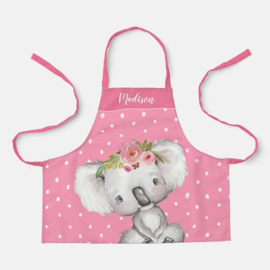 Waterverf Koala Pink Floral Speciaal Kinder Schort (Voorkant)