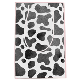 Waterverf Koe Afdruk Roze Middelgrote Gift Bag Medium Cadeauzakje