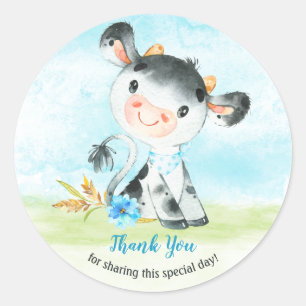 Waterverf Koe Baby shower Boerderij Dank u wel Ronde Sticker