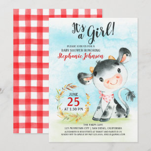 Waterverf Koe Baby shower Boerderij Uitnodiging