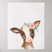 Waterverf Koe, babyvoeding Poster