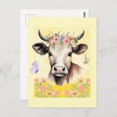 Waterverf Koe Bloemen in een weide Briefkaart (Voorkant / Achterkant)