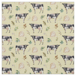 Waterverf Koe Boerderij Yellow Gingham Baby Nurser Stof