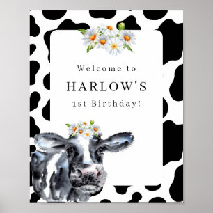 Waterverf Koe Daisy Birthday Welkomstteken Poster