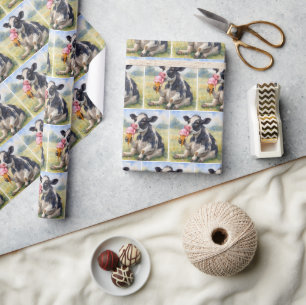 Waterverf Koe likken van een ijskegel Cadeaupapier