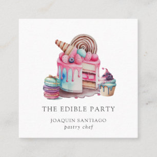 Waterverf koekjes en desserts gebak vierkante visitekaartje