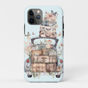 waterverf koffers auto kofferbak bloemenreis iPhone 11 pro hoesje