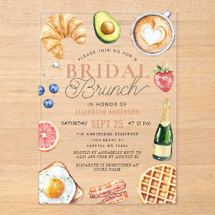 Waterverf Koffie Bruiloft Brunch Bruidsfeest Acryl Uitnodigingen