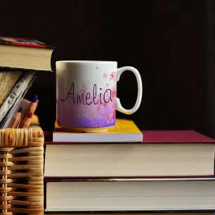 Waterverf koffie mok lavendel bloemen