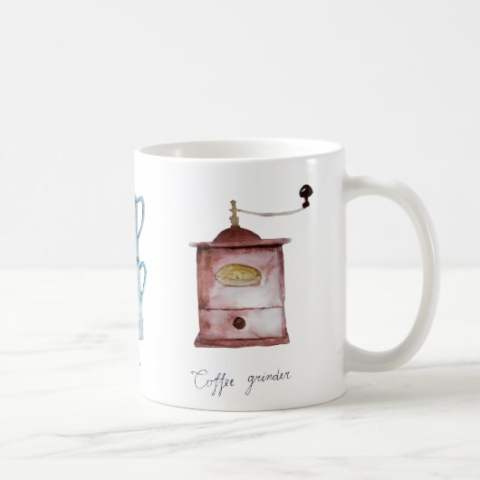 Waterverf koffiebrinder, pot en percolator koffiemok (Rechts)